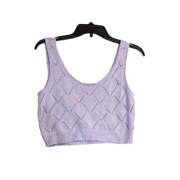 Lilac Crop Knit Tank Top With Embroidered Bees Diamond Pattern By Nikka k Size M - Picture 4 of 6